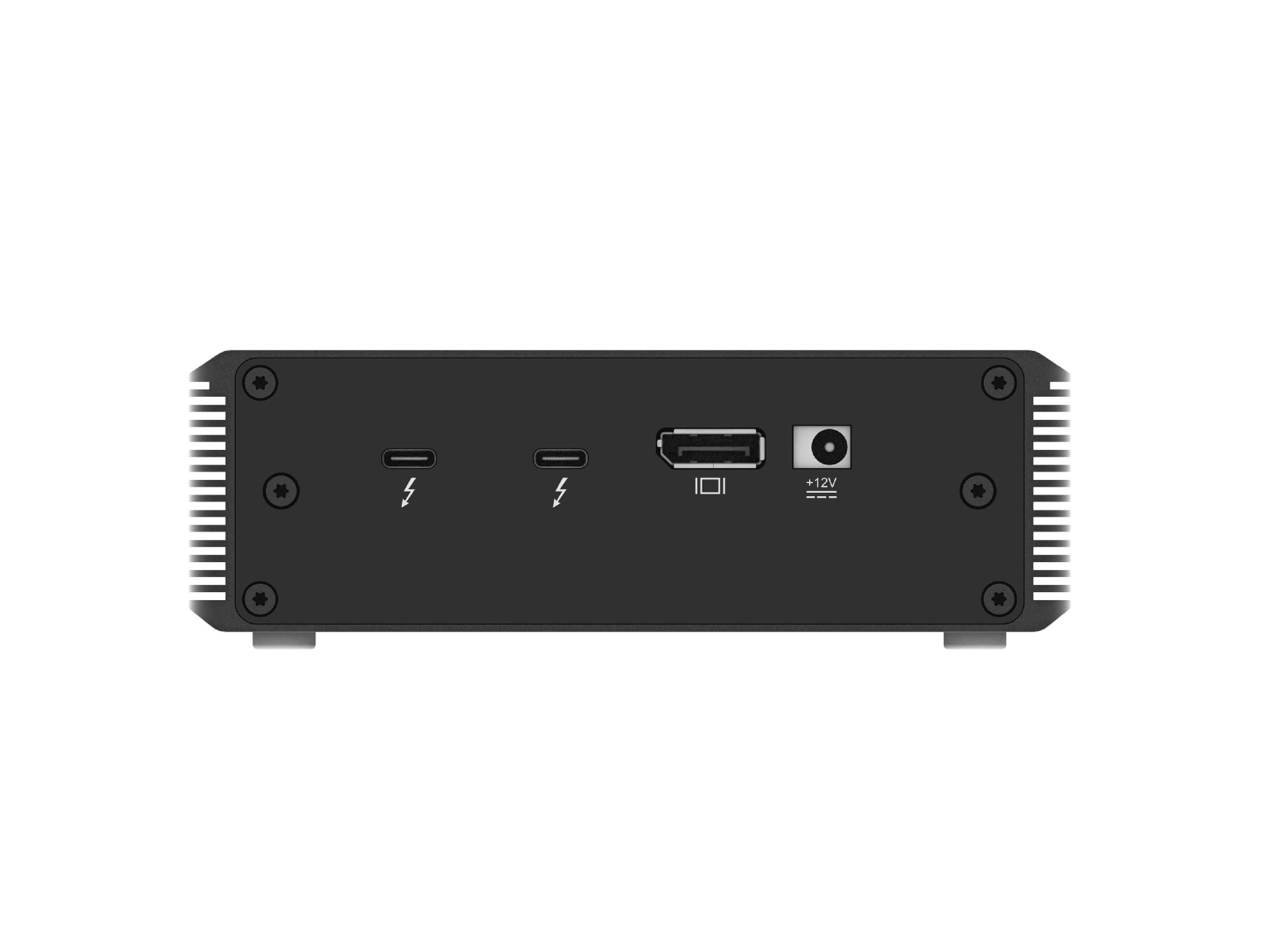 TBT3 2 Bay M.2 NVMe SSD Enclosure (SI-9224TB3), compatible with 2x M.2 NVMe PCIe SSD, 2x Thunderbolt™ 3 40Gbps to host, 1x DisplayPort1.2 4K@60Hz output.